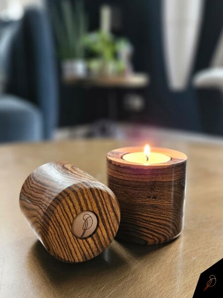 Mini-urnen met waxinelicht - Bocote- met onderkant Thuisherdenken.nl